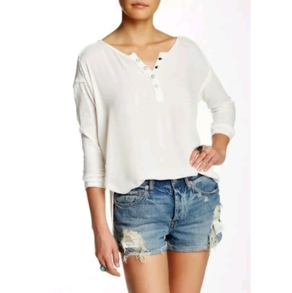 Free People Tops - Free People S Sunday Henley Tee Long Sleeve White